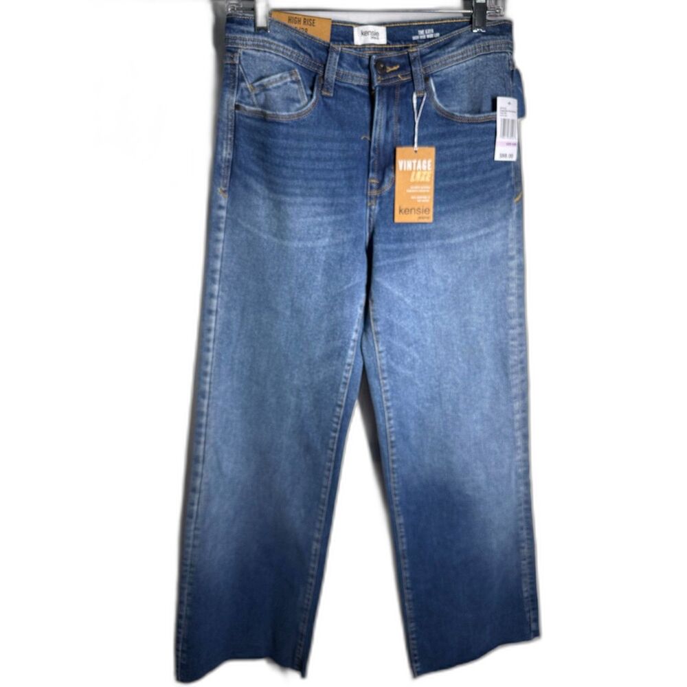 Kensie The Kaya High Rise Wide Leg Jeans Women’s 6/28 Medium Wash Raw Hem